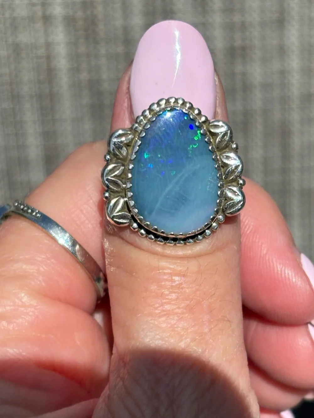 Boulder Opal Teardrop Sterling Silver Ring Size 7